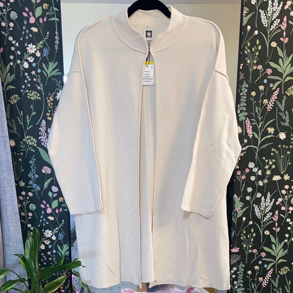 Anne Klein Cream Open-Front Long Cardigan Size Medium